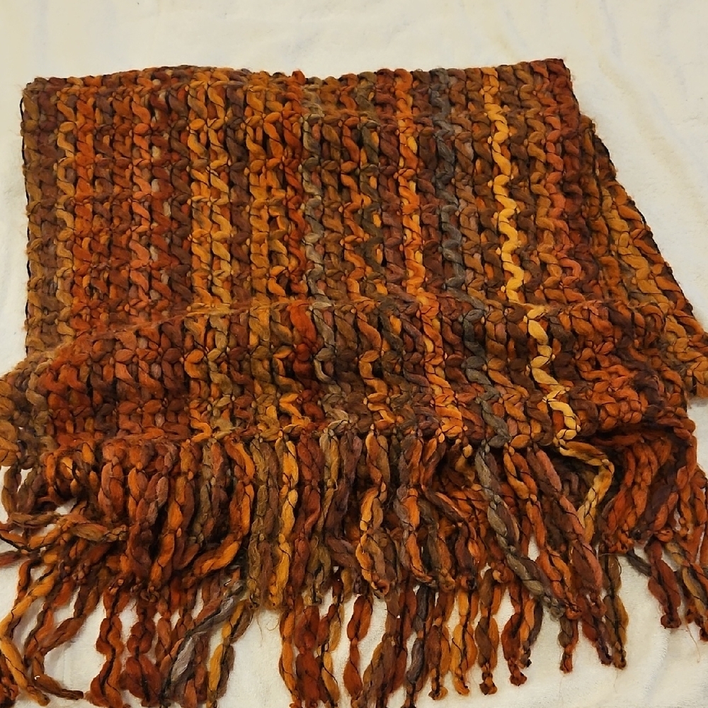 Helwn Welsh Italian Multicolor woven Orange Multicolor Fringe Shawl Scarf